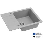 Evier rectangulaire rive gris en granit premium - 1 bac avec gouttoir et vidage inclus