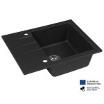 Evier rectangulaire rive noir en granit premium - 1 bac avec �gouttoir et vidage inclus