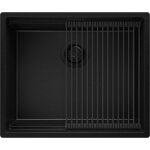 Evier sous plan 56x47cm evier en granit 1 bac + kit de vidage + accessoire prague tout noir de primagran ...