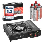 Evocamp rchaud de camping 1 feu  gaz avec 4 cartouche de gaz msf - 1a 227g rchaud  gaz portable avec ...