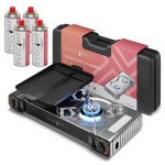 Evocamp r�chaud � gaz 2 feux avec allumage pi�zo�lectrique plaque de gril 38 cm 4 cartouches de gaz msf ...