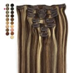 Extensions cheveux rajout à clip mixte châtain foncé blond 20 7 pièces Extensions cheveux rajout à clip mixte châtain foncé blond 20 7 pièces