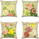 Ext�rieur housse de coussin lot de 4 fleur rose motif canap� pour patio jardin salon chambre 60x60cm
