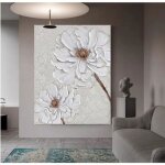 Extra large fleur blanche peinture � lhuile sur toilesans cadre peint � la main grand art abstrait d�coration ...