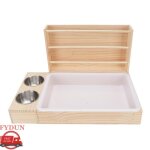 Faisseur de lapins porte - traits en bois de 3 sur 1 avec bac � liti�re et 2 bols animaux calage dherbe ...