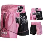 Short de muay thai - farabi sports - rose / noir - tissu respirant - ceinture �lastiqu�e - ultra l�ger ...