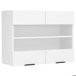 Fasola meuble haut de cuisine 80 cm 2 portes en verre blanc.