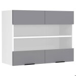 Fasola meuble haut de cuisine 80 cm 2 portes en verre gris anthracite blanc.