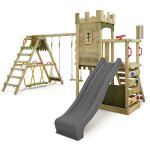 Fatmoose aire de jeux portique bois boldbaron avec balanoire surfswing et toboggan anthracite maison ...