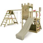 Fatmoose aire de jeux portique bois boldbaron avec balanoire surfswing et toboggan vert sauge maison ...