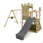 Fatmoose aire de jeux portique bois boldbaron avec balanoire et toboggan anthracite maison enfant extrieure ...