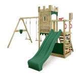 Fatmoose aire de jeux portique bois boldbaron avec balanoire et toboggan vert maison enfant extrieure ...