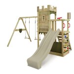 Fatmoose aire de jeux portique bois boldbaron avec balanoire et toboggan vert sauge maison enfant extrieure ...