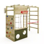 Aire de jeux bois fatmoose cleverclimber club xxl avec mur d?escalade et panier de basket - vert olive ...