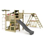 Fatmoose aire de jeux portique bois crazycoconut avec balanoire surfswing et toboggan anthracite chafaudage ...
