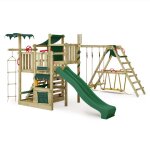 Fatmoose aire de jeux portique bois crazycoconut avec balanoire surfswing et toboggan vert chafaudage ...