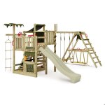 Fatmoose aire de jeux portique bois crazycoconut avec balanoire surfswing et toboggan vert sauge chafaudage ...