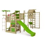Fatmoose aire de jeux portique bois crazycoconut avec balanoire et towerswing et toboggan vert pomme ...