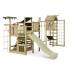 Fatmoose aire de jeux portique bois crazycoconut avec balanoire et towerswing et toboggan vert sauge ...