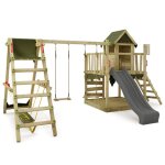Fatmoose aire de jeux portique bois jazzyjungle avec balan�oire surfswing et toboggan anthracite maison ...