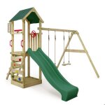 Fatmoose aire de jeux portique bois kiwikey avec balanoire et toboggan vert maison enfant extrieure ...
