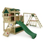 Fatmoose aire de jeux portique bois tikataka avec surfswing et balanoire et toboggan vert