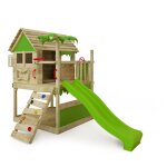 Fatmoose aire de jeux portique bois tikataka avec toboggan vert pomme cabane enfant extrieure avec bac ...