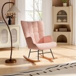 Fauteuil � bascule 92x75x68cm rocking chair en velours teddy pieds en bois massif pour salon chambre ...