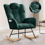 Fauteuil a bascule - affi - rocking chair - avec coussin - en tissu - style scandinave - vert Fauteuil a bascule - affi - rocking chair - avec coussin - en tissu - style scandinave - vert