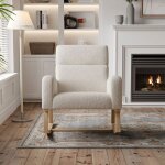 Fauteuil � bascule beige en sherpa ? design moderne poches lat�rales et pieds en bois antid�rapants pour ...