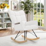 Fauteuil � bascule capitonn� en doux tissu peluche - si�ge rembourr� confortable pour salon / chambre ...
