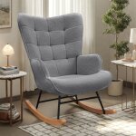 Fauteuil  bascule chaise  bascule rocking chair revtement tissu gris style scandinave pour salonchambrebalc ...