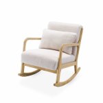 Fauteuil  bascule design en bois et tissu. bouclettes blanches. 1 place. rocking chair scandinave