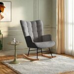 Fauteuil  bascule - eifson - rocking chair - tissu teddy fleece - style scandinave - pieds en bois massif ...