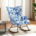 Fauteuil � bascule floral - avec cadre m�tallique et base en bois - fauteuil oscillant relaxchair