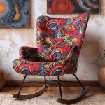 Fauteuil � bascule fauteuil � bascule floral avec cadre m�tallique et base en bois fauteuil oscillant ...