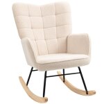 Fauteuil � bascule - homcom - rev�tement effet laine boucl�e - structure en acier - pieds en bois massif ...