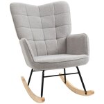 Fauteuil  bascule - homcom - revtement bouclette - structure en acier - pieds en bois massif - gris ...