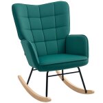 Fauteuil  bascule - homcom - revtement en velous - structure en acier - pieds en bois massif - vert ...