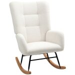 Fauteuil  bascule - homcom - en tissu effet laine boucle - pieds en bois massif dhva - pour chambre ...