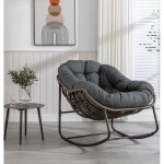 Fauteuil à bascule de jardin chaise à bascule en forme d?uf en résine tressée rocking chair avec coussin ... Fauteuil à bascule de jardin chaise à bascule en forme d?uf en résine tressée rocking chair avec coussin ...