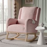 Fauteuil � bascule - luminarix - rocking chair - velours teddy - 68 x 93 x 96 cm - rose