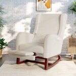 Fauteuil � bascule - luminarix - scandinave - tissu beige - repose - jambes r�glable - poches de rangement ...