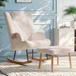 Fauteuil  bascule - luminarix - rocking chair - teddy velours blanc - avec repose pieds - style scandinave ...