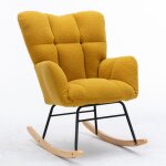 Fauteuil à bascule - fauteuil à oreilles rembourré - avec accoudoirs - pieds en bois massif - marron Fauteuil à bascule - fauteuil à oreilles rembourré - avec accoudoirs - pieds en bois massif - marron