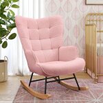 Fauteuil à bascule fauteuil à oreilles rembourré chaise relaxante pieds en métal et en bois massif rose ... Fauteuil à bascule fauteuil à oreilles rembourré chaise relaxante pieds en métal et en bois massif rose ...