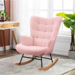 Fauteuil  bascule avec pieds en htre rocking chair design moderne tissu en teddy fleece pour salon ...