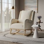 Fauteuil � bascule - pocketpop - rocking chair - beige - avec coussin dappui - tissu en lin - pieds en ...