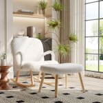 Fauteuil  bascule avec pouf en laine duveteuse coussin rembourr hautbois clair et blanc style luxe ...