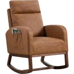 Fauteuil � bascule en pu - rocking chair - 63 x90 x102cm - pieds en bois massif - chaise loisirs - marron ...